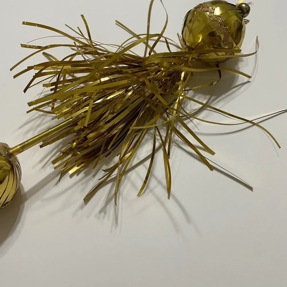 Vintage MCM Gold Tinsel Garland Glass Beads Styrofoam Covered Balls Made Japan